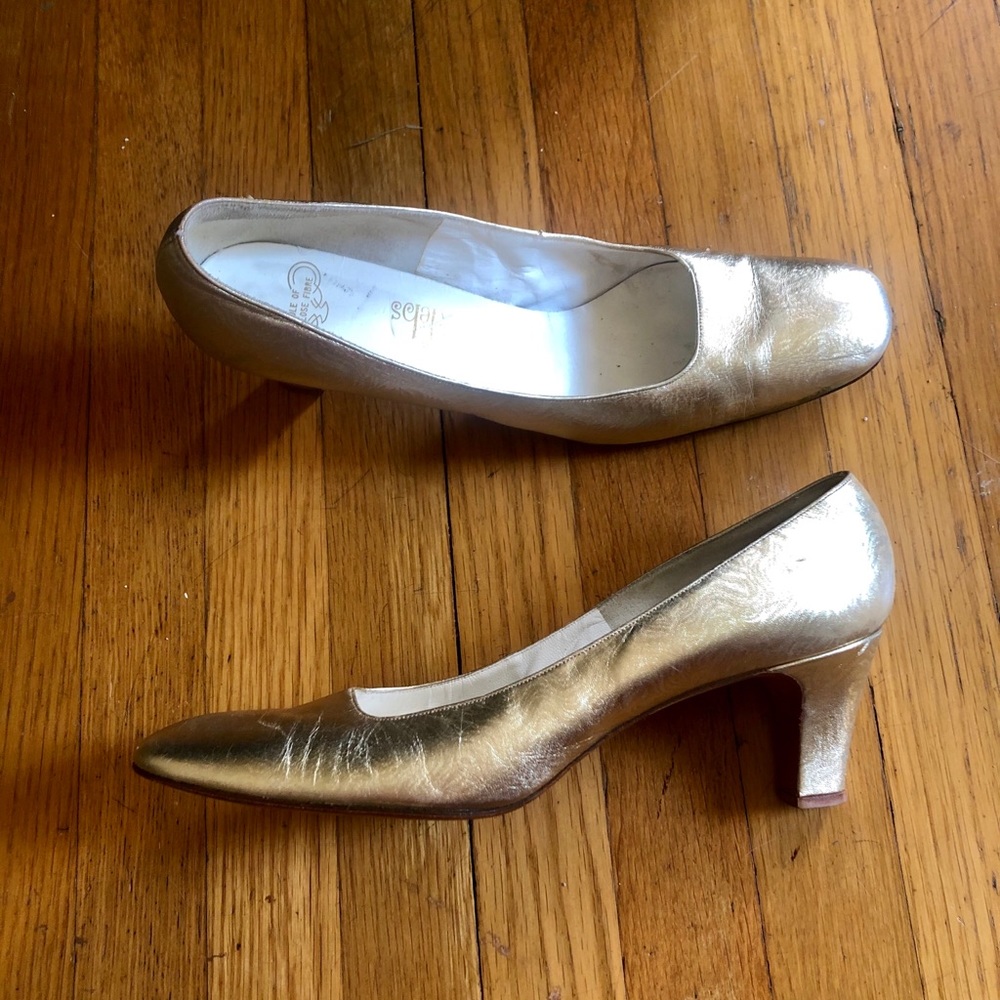 50s/60s Vintage Palter Debs Gold Heels - Picture 3 of 11
